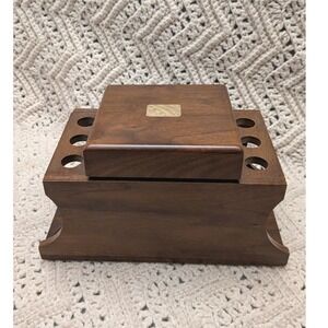Decatur Industries Vintage Walnut 6 Pipe Stand Holder & Tobacco Humidor Box